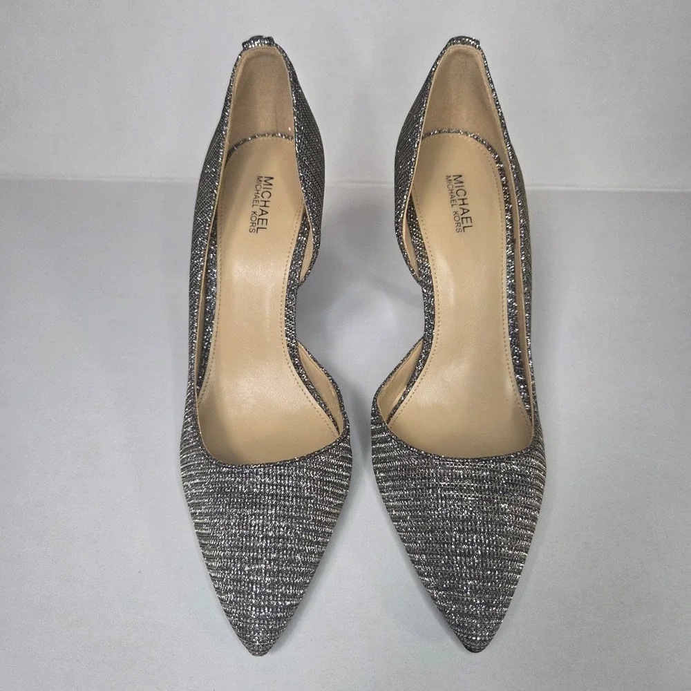 Michael Kors Ruthie D'Orsay Glitter Pointed Toe Pumps Heels 8.5M Silver